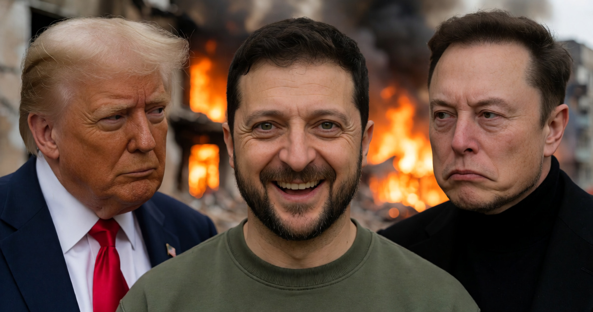 Президент США Дональд Трамп, Илон Маск и Владимир Зеленский